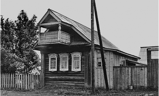 Ике яҡлы ҡыйыҡлы һәм балконлы традицион торлаҡ (Пермь өлк. Барҙы р‑ны Уймыш а., 1984);