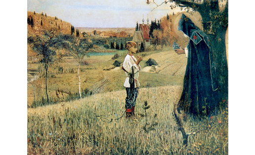 М.В.Нестеров. “Үҫмер Варфоломейға Илаһи зат күренеүе”. 1890. Третьяков галереяһы (Мәскәү)