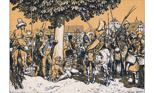 Пленные французы под караулом башкир и калмыков. Худ. — Р.Кнётель. 1813 Captured French under the guard of the Bashkirs and Kalmyks. Artist — R.Knötel. 1813