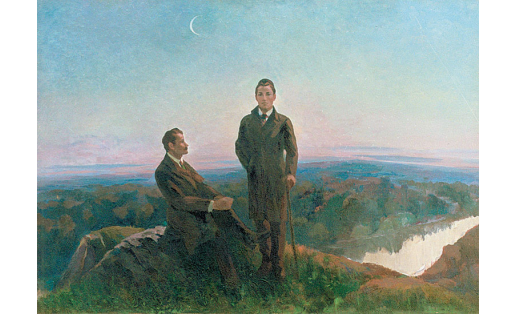 Художник А.С.Арсланов. Встреча Г.Тукая и М.Гафури. 1986. БГХМ A.S.Arslanov.Meeting of the G.Tukay and M.Gafuri. 1986. BSAM