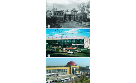 Өфөнөң тимер юл вокзалы бинаһы: 1 — 1888 й.; 2 — 1995 й.; 3 — 2015 й.