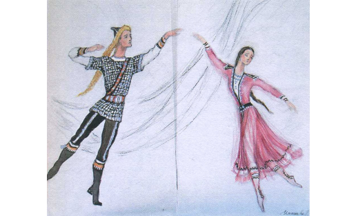 Эскизы костюмов Салавата и Амины к хореографической миниатюре «На смерть Амины». Худ. Г.Ш.Имашева