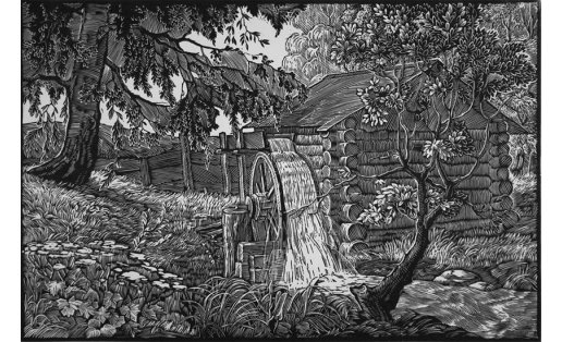 Ш.Ғ.Чанышев. “Шишмә өҫтөндәге тирмән”. Линогравюра. 1963. БДХМ