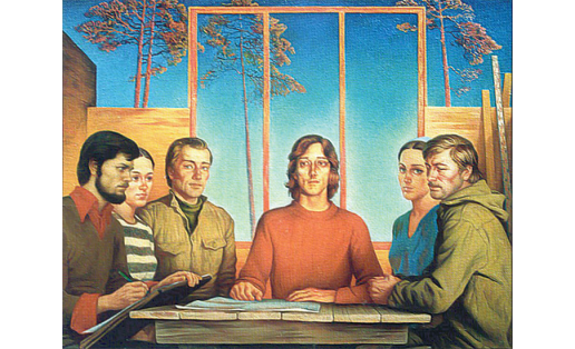 Ю.М.Ракша. Киләсәк тураһында һөйләшеү. Киндер, оргалит, майлы буяу. 1979. Третьяков галереяһы (Мәскәү)