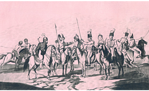 Башкиры в составе российской иррегулярной кавалерии. Худ. — А.И.Зауервейд. 1‑я четв. 19 в. Bashkirs in the Russian irregular cavalry. Artist — A.I.Zauerveid. 1st quarter of the 18th century
