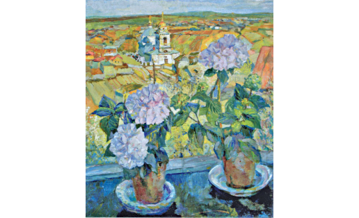 А.Э.Тюлькин. Гортензиялар. 1920. Ҡатырға, темпера. БДХМ