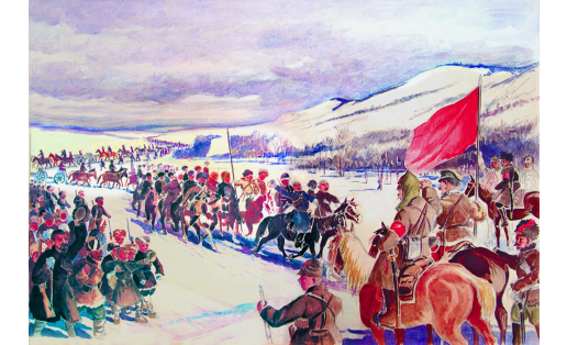 Переход Башкирских войск на сторону Красной Армии. Худ. — Б.М.Пискунов. 1930.  The defection of the Bashkir troops to the Red Army. Artist – B.M.Piskunov. 1930
