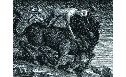 К.Г. Губайдуллин. Нет коня без спотыкачки (из цикла “60 башкирских пословиц и поговорок”). 2009. Бумага, итальянский карандаш K.G. Gubaydullin. There is no horse without a stumble (from “60 Bashkir Proverbs and idioms” cycle). 2009. Paper, Italian pencil