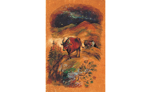 Иллюстрация к эпосу “Кунгыр-буга”. Художник – А.Р. Мухтаруллин The illustration for “Kungyr-buga” epic. Artist – A.R. Mukhtarullin