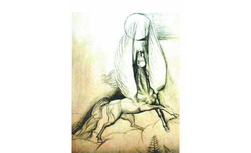Акбузат. Из серии “Урал-батыр”. Графика. Художник – Д.А. Сулейманов Akbuzat. From “Ural-batyr“ series. Graphics. Artist – D.A. Suleymanov