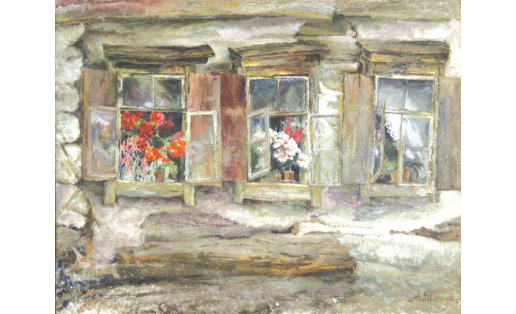 А.Э.Тюлькин. Сәскәгә күмелгән тәҙрәләр. Киндер, темпера. 1924. Нестеров М.В. исемендәге художество музейы