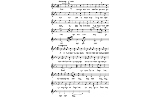 Нотная запись песни “КУНГЫР-БУГА”, песня