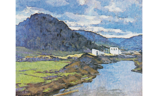 Г.В. Огородов. Пейзаж с дождливым небом. Картон, масло. 1973. БГХМ