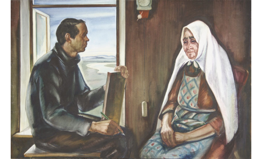 Р.Й.Хәлитов. Ваҡыт. Әсәй менән автопортрет. Акв. 1974. БДХМ
