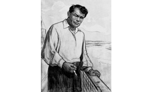 Р.У.Ишбулатов. Автопортрет. Ҡағыҙ, күмер,  пастель. 1950-се—60-сы йй. башы. БДХМ