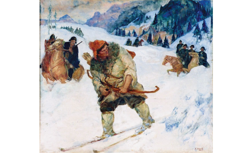 А.П.Лежнев. Салауатты ҡулға алыу. Фанера, майлы буяу. 1930. БДХМ