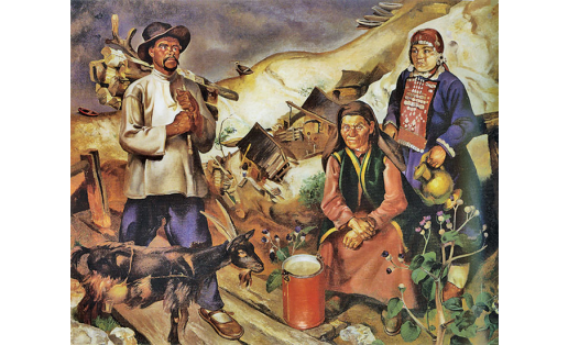 П.В.Мальков. Башкиры из Архиерейки. Фанера, масло. 1924. БГХМ