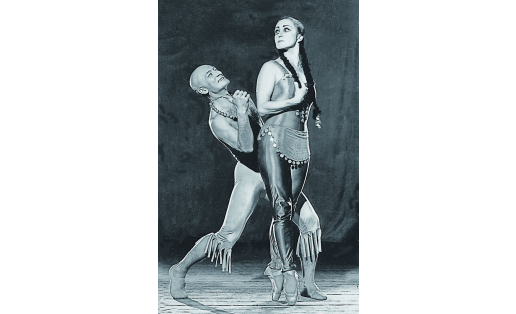 Сцена из балета “В ночь лунного затмения” М.Х.Ахметова. БГТОиБ, 1982. Танкабика — Ф.М.Нафикова, Дервиш — Ш.А.Терегулов A scene from the In the Lunar Eclipse Night ballet by M.Kh.Akhmetov. Bashkir State Opera and Ballet Theatre, 1982. F.M.Nafikova as Tankabika, Sh.A.Teregulov as Dervish