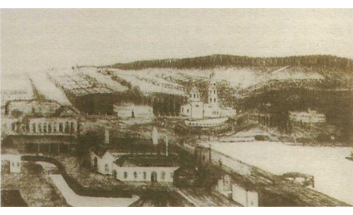 Суксунский завод. Акварель Щербакова. Нач. 19 в.